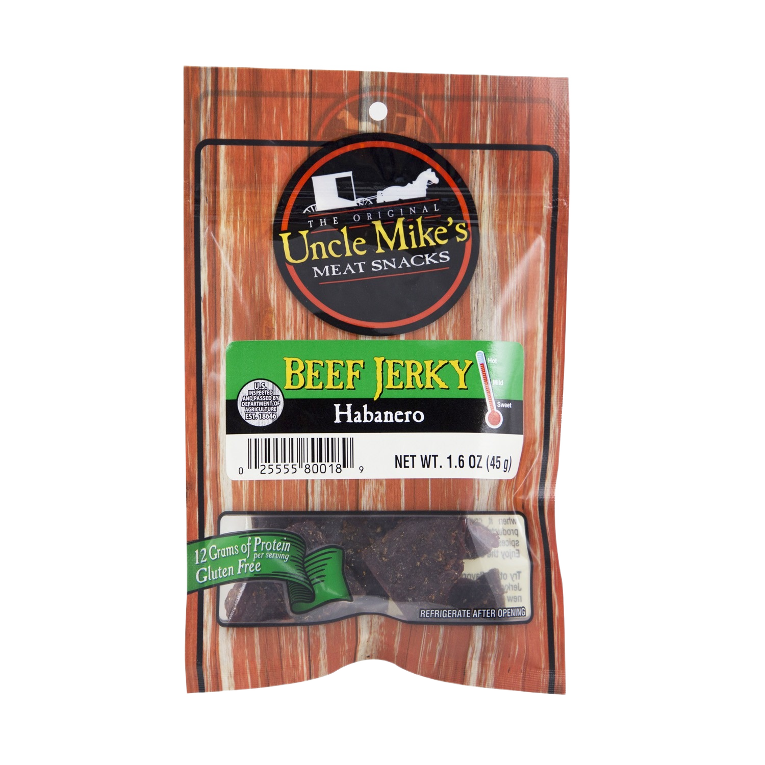 Packaged habanero beef jerky with 12 grams protein and gluten-free label from Chips & Snacks under $50 collection