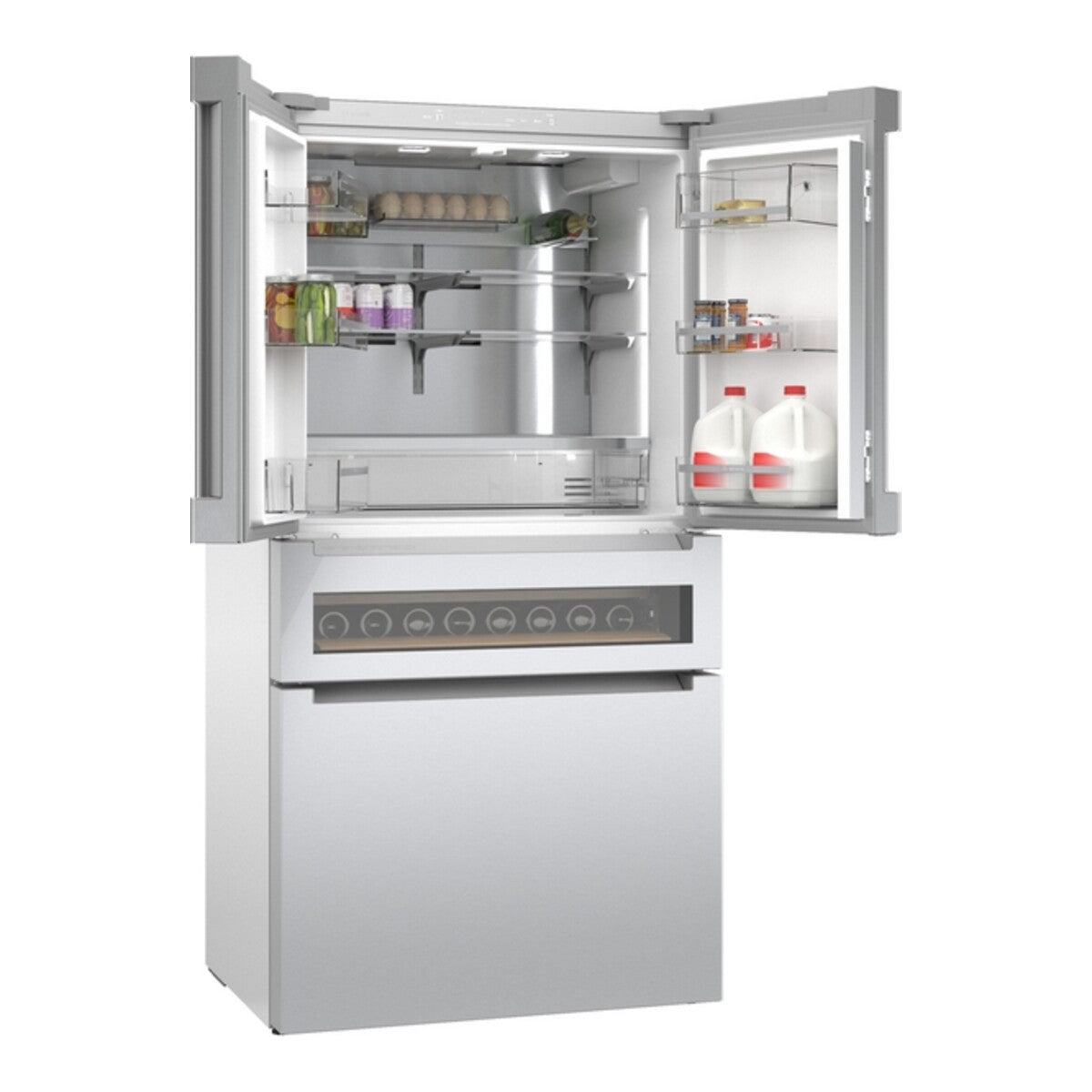 800 Series, French Door Bottom Mount Refrigerator, Glass door, 36_IN, Brushed steel
