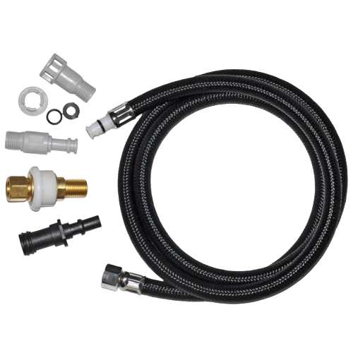 Flexible braided replacement hose with assorted connectors for faucet repair and plumbing parts under $50.
