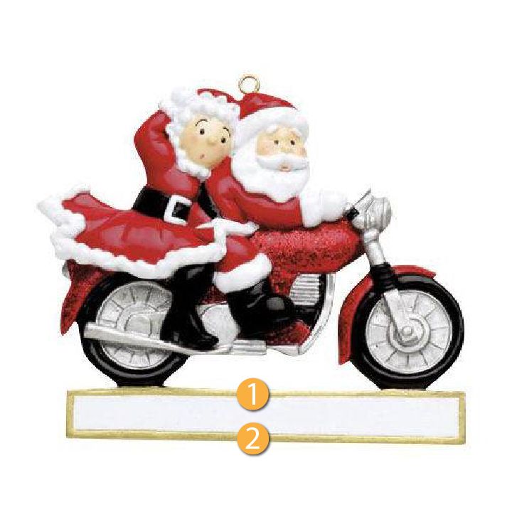 Festive Santa couple riding red motorcycle holiday ornament for Christmas Ornaments & Tree Decorations under $50 collection