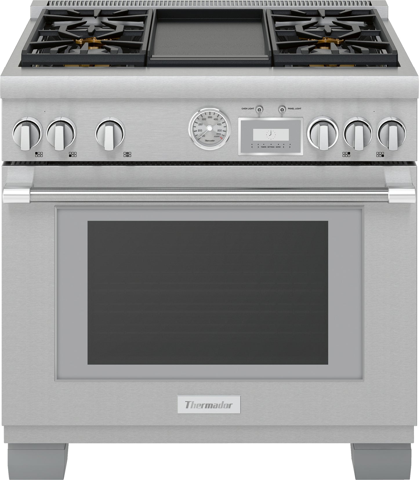 Stainless steel dual fuel professional range with gas burners and digital control in ranges and kitchenware collection