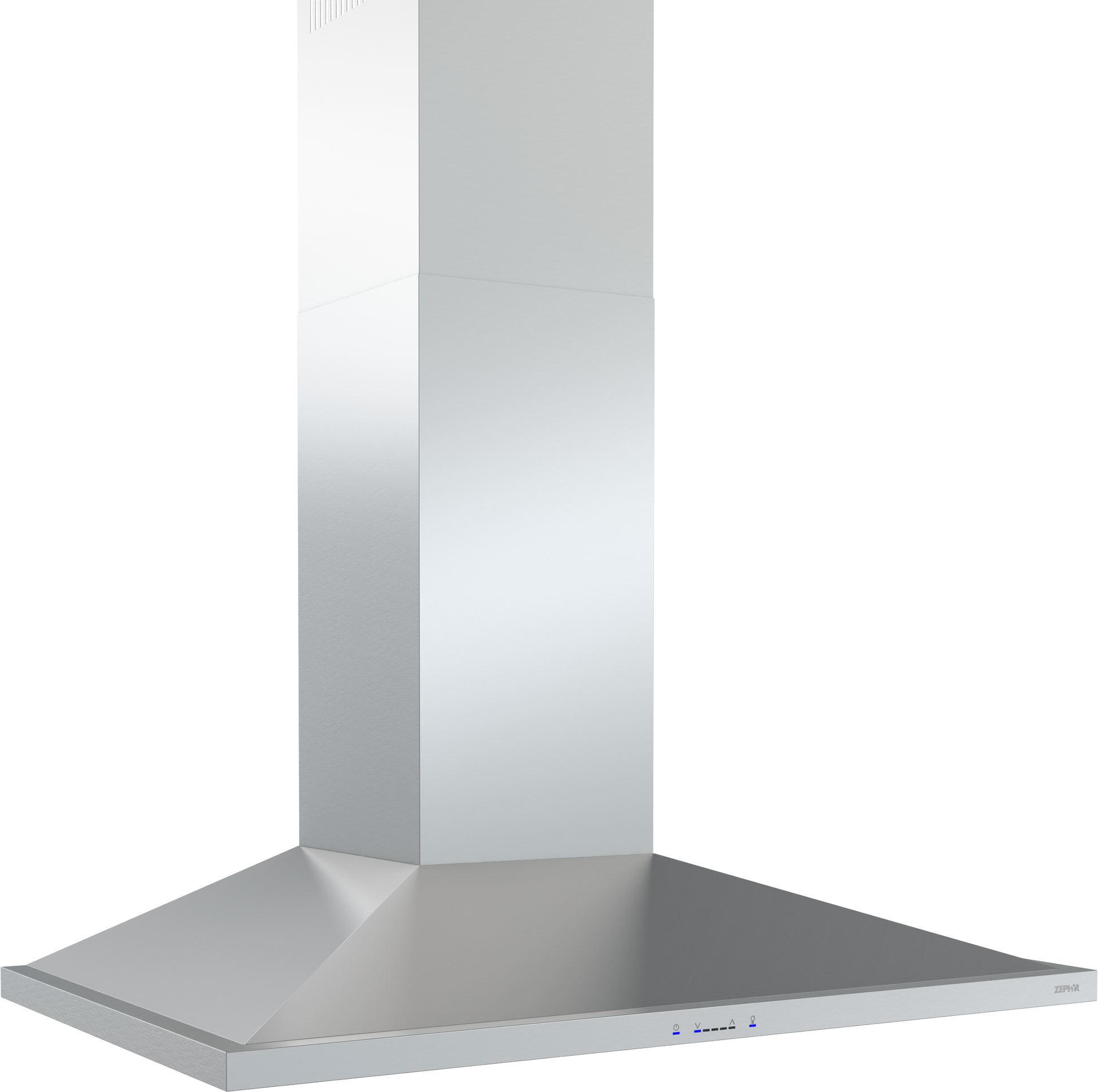 Stainless steel chimney-style range hood with LED lighting and 600-CFM blower from Over the Range Hoods collection