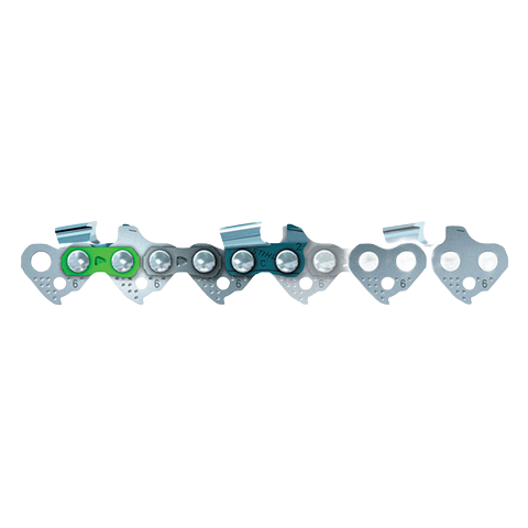 Close-up of a section of STIHL rapid micro saw chain featuring sharp, low-kickback tooth cutters for power tool accessories.
