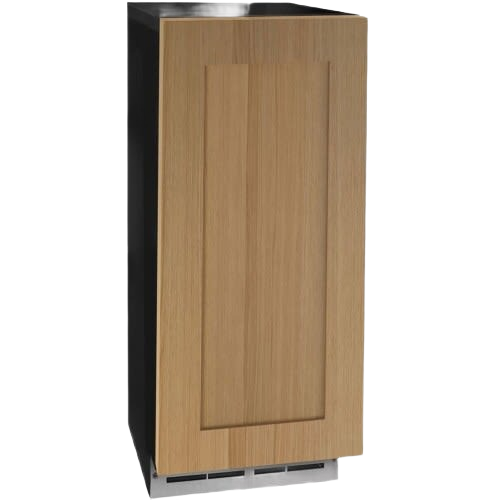 Built-in ice machine with reversible hinged oak wood panel door and stainless steel vent grille, part of Refrigerators, Kitchen & Kitchenware, All Products, and Appliances collections.