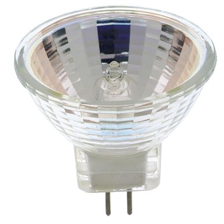 Clear glass halogen MR11 bulb with reflective interior for focused lighting in home improvement and electrical collections