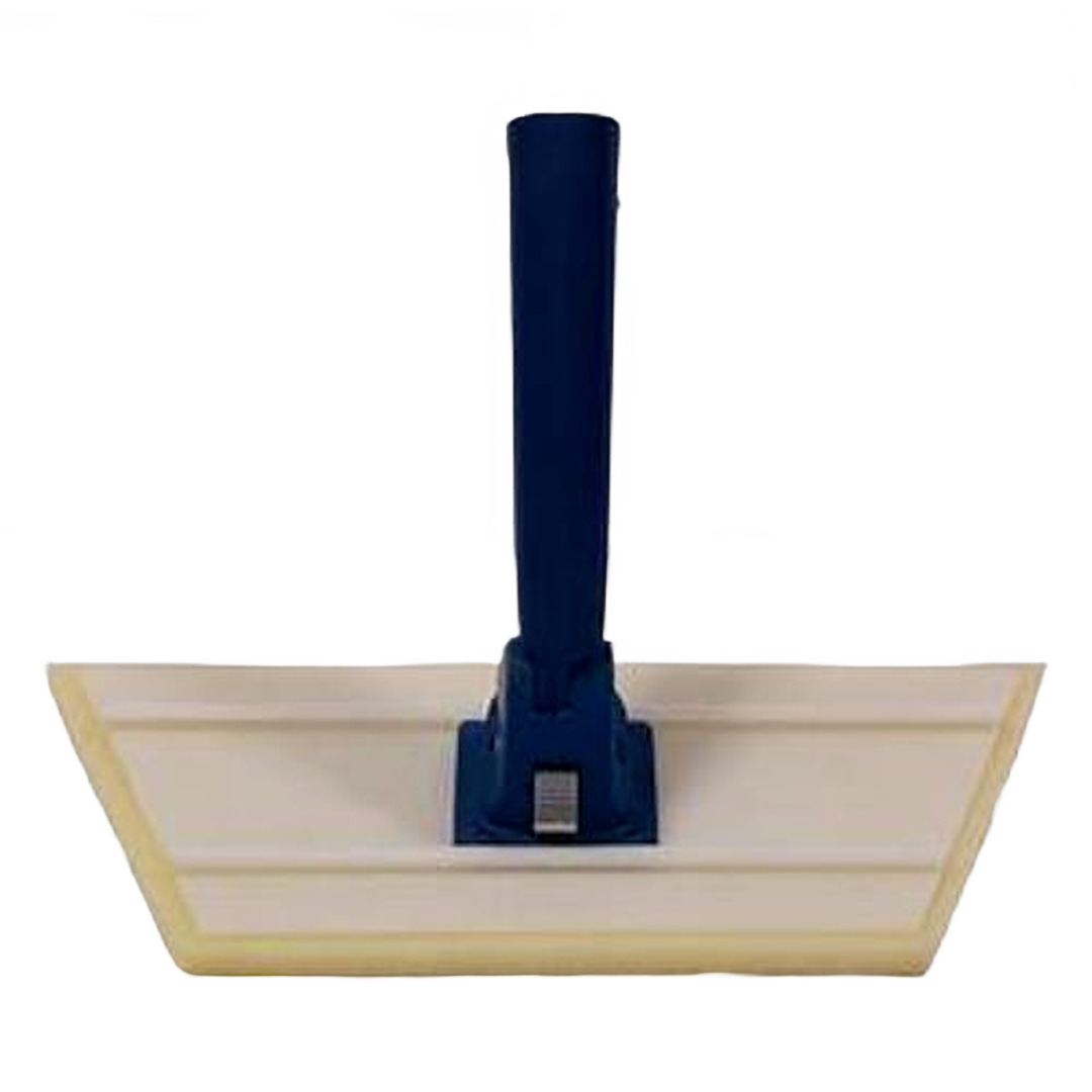 Blue-handled angle trim pad with white cleaning surface for floor finish maintenance and home improvement tools