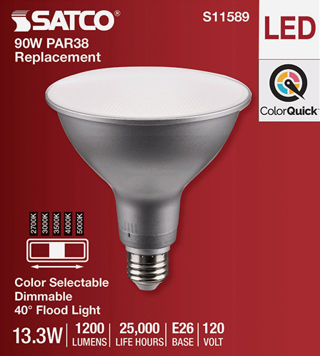 LED floodlight bulb with dimmable color temperature dial and medium base for home improvement lighting needs