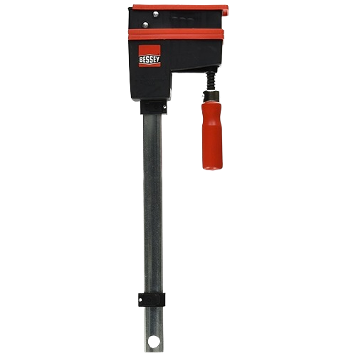 Heavy-duty K body clamp with steel bar and red ergonomic handle for precise tool and home improvement use