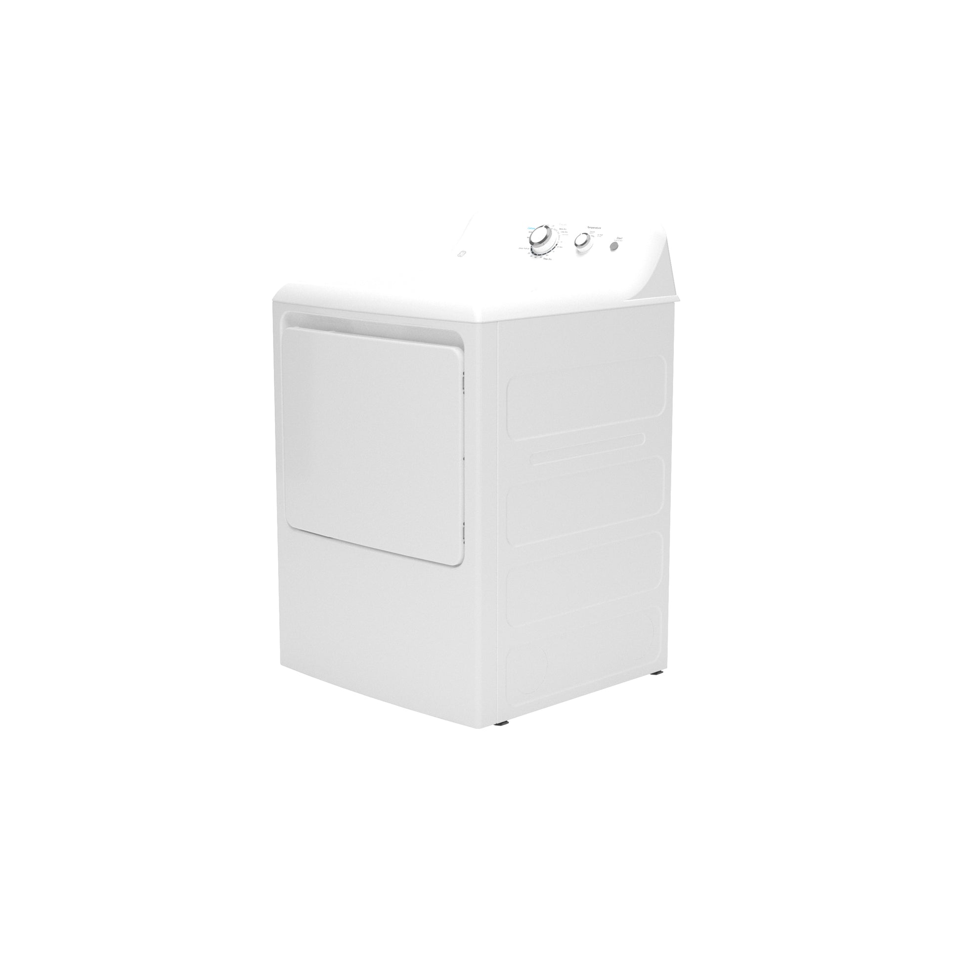 White electric dryer with top control knobs and front load door from washers & dryers appliances collection