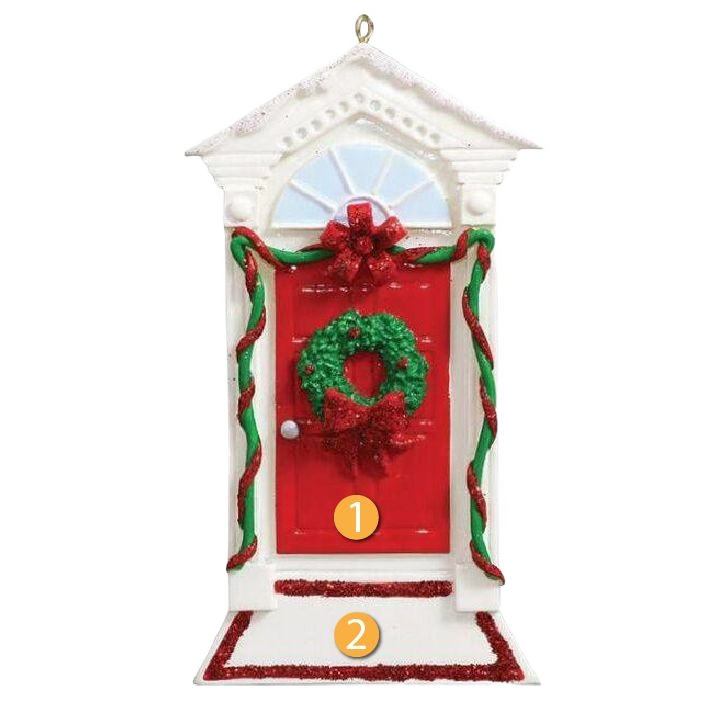 Red door ornament with green holly wreath and festive garland, Christmas Ornaments & Tree Decorations under 50 dollars collection