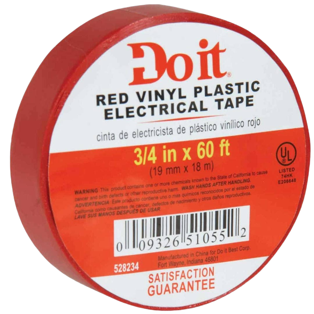 Roll of red vinyl plastic electrical tape 3/4 inch by 60 feet for general purpose insulation in electrical tools collection