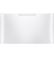 White laundry pedestal designed for washer or dryer with integrated handle for home appliance organization