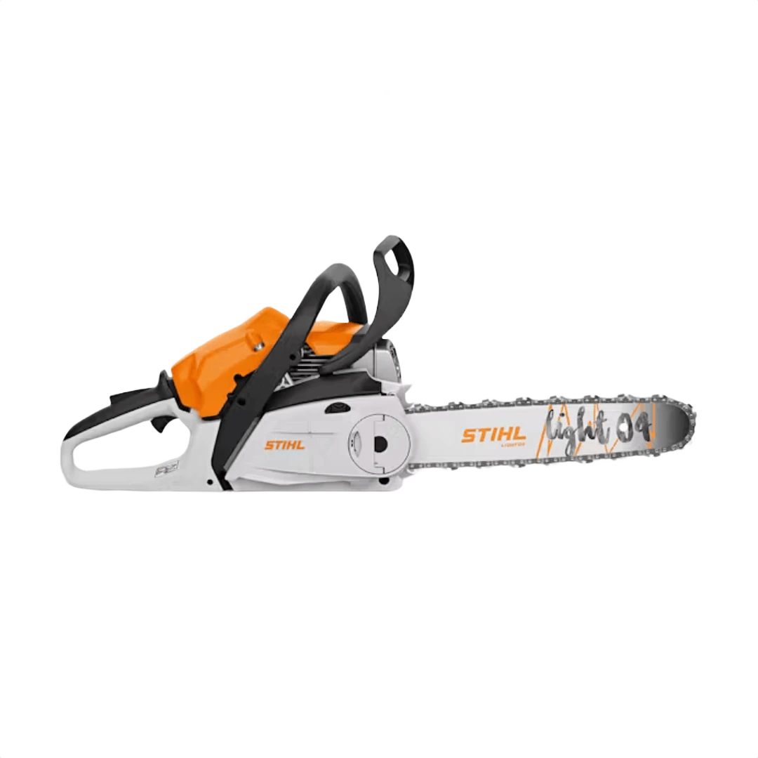 Orange and white gas-powered chainsaw with 16-inch cutting bar designed for tools and home improvement tasks