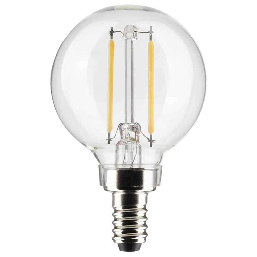 Clear G16.5 LED light bulb with cool white filaments and candelabra base in lighting and electrical collection under $50