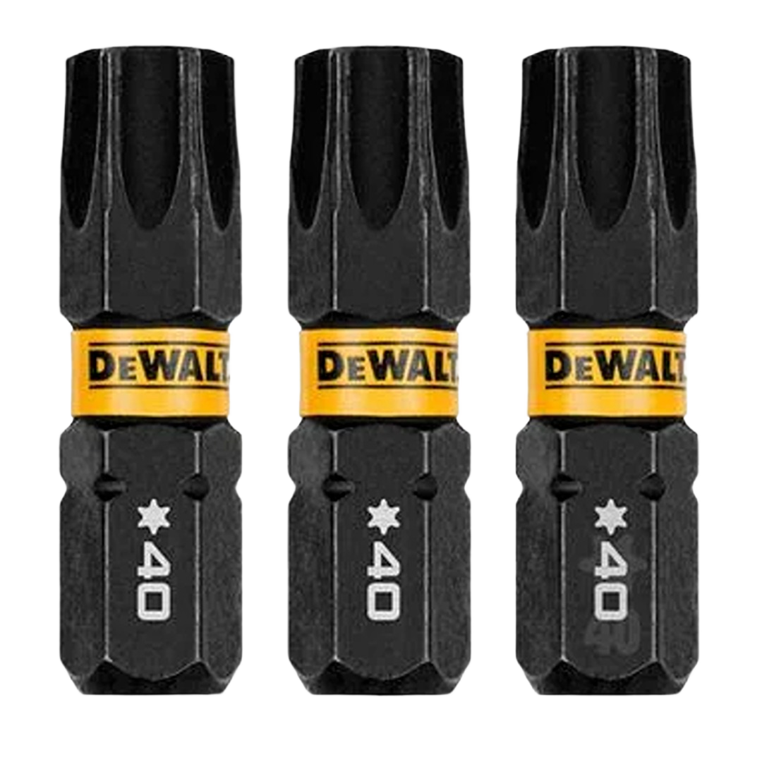 Set of three black and yellow Flextorq T40 drill bits for power tool accessories in tool accessories collection under $50