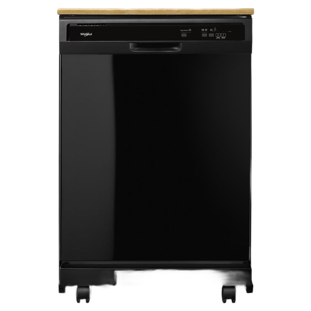 Black Whirlpool dishwasher with digital control panel and wooden countertop in Kitchen & Kitchenware at Hartville Hardware