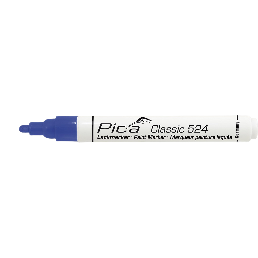 Blue-tipped permanent paint marker for clear, durable lines on multiple surfaces in woodworking and measuring tools collections