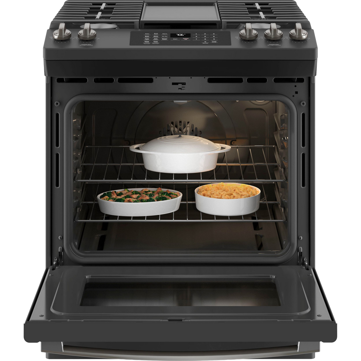 GE® 30" Slide-In Front-Control Convection Gas Range with No Preheat Air Fry