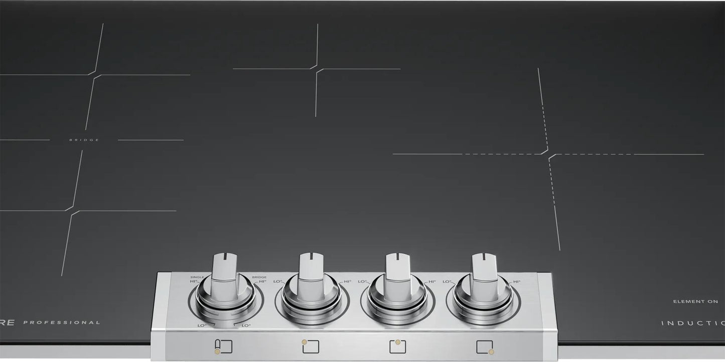 30-inch black induction cooktop with four silver control knobs, part of Cooktops and Kitchen & Kitchenware collections
