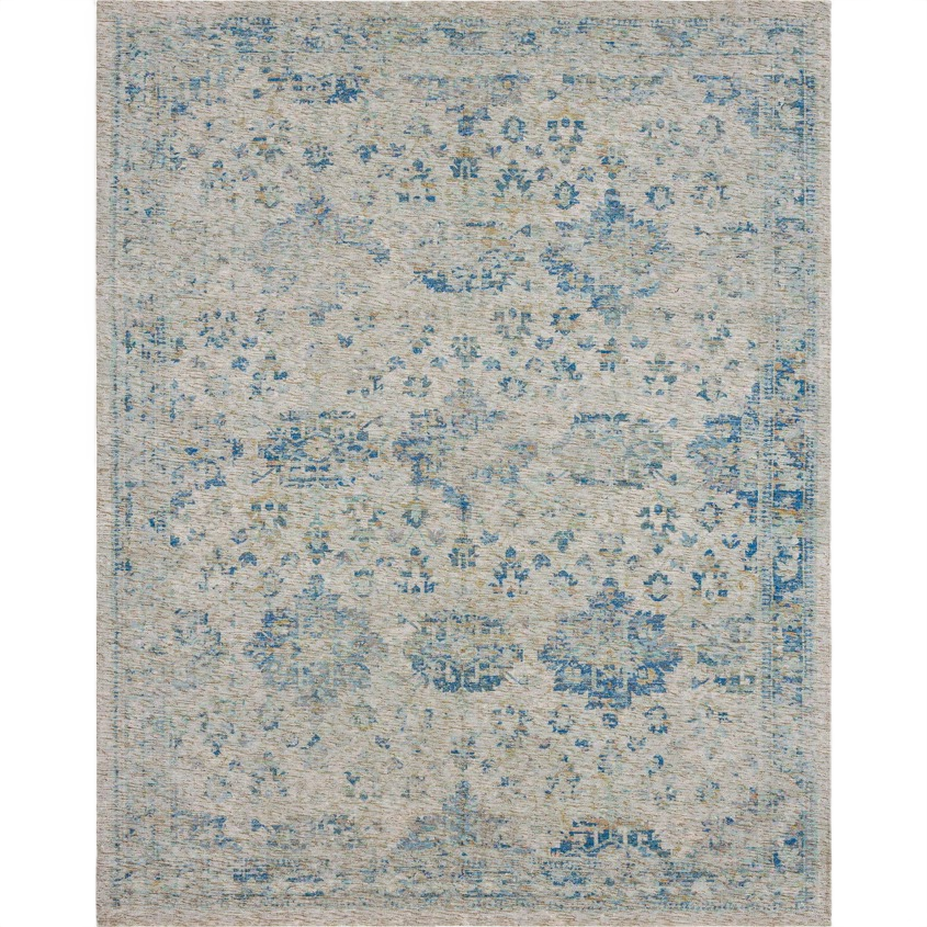Light blue patterned area rug with distressed vintage design for stylish home decor and floor covering use