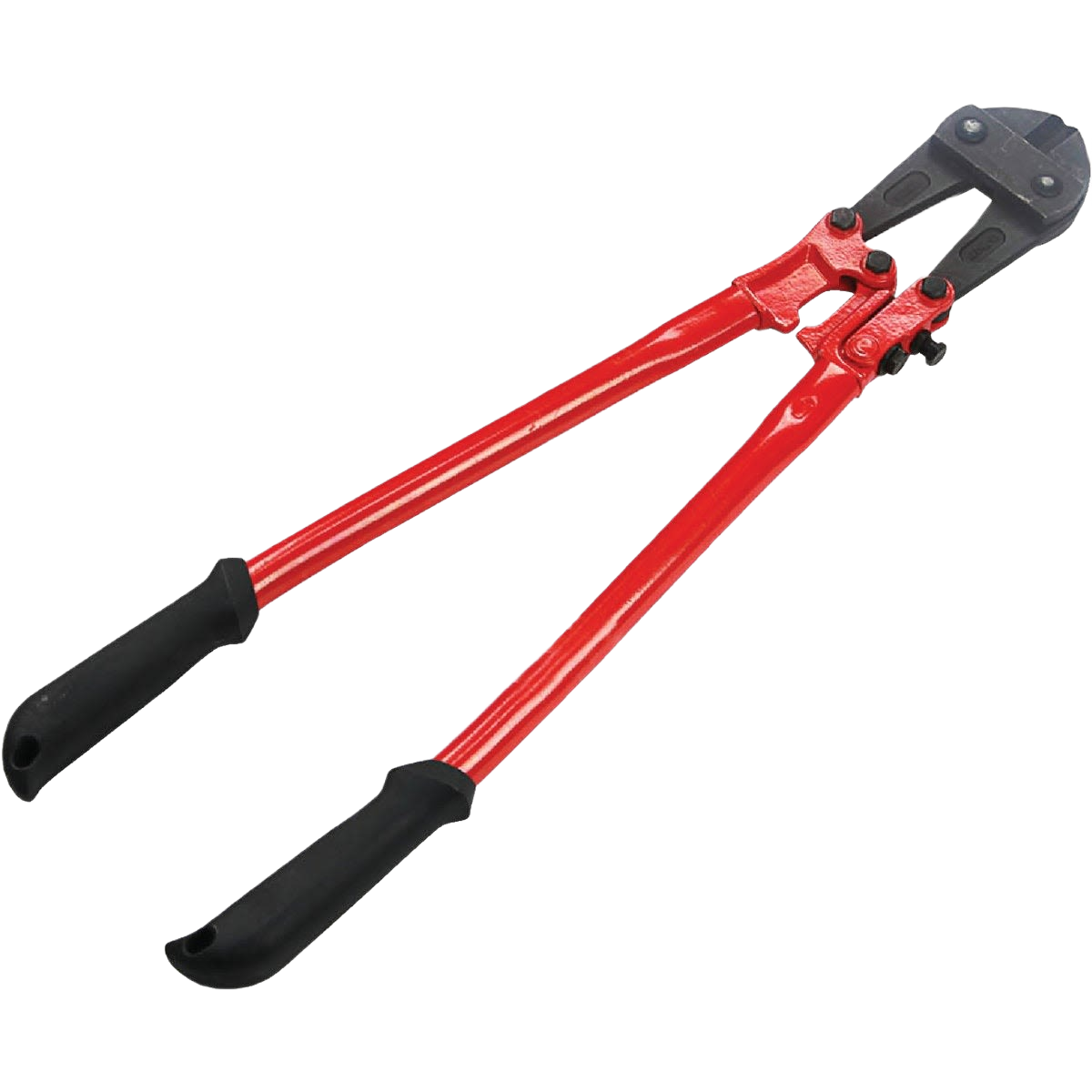 Red-handled 30-inch bolt cutters with black grip handles for heavy-duty cutting in tools and home improvement tasks