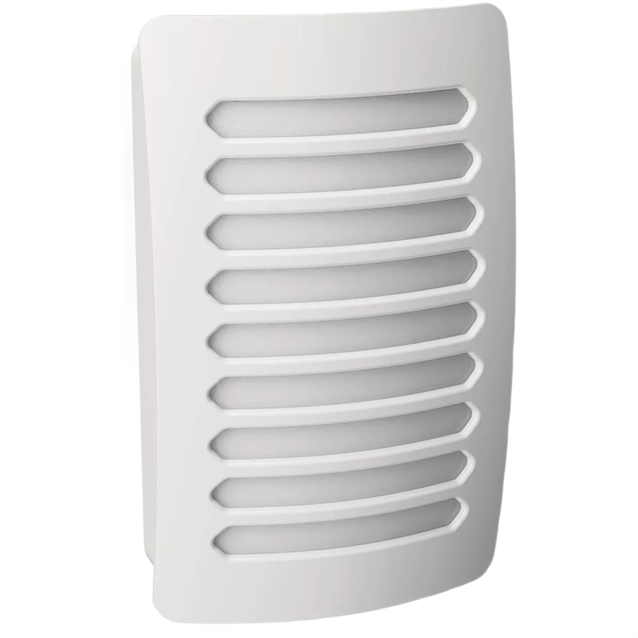 White LED night light with horizontal louvers plug-in design for electrical and lighting home improvement use