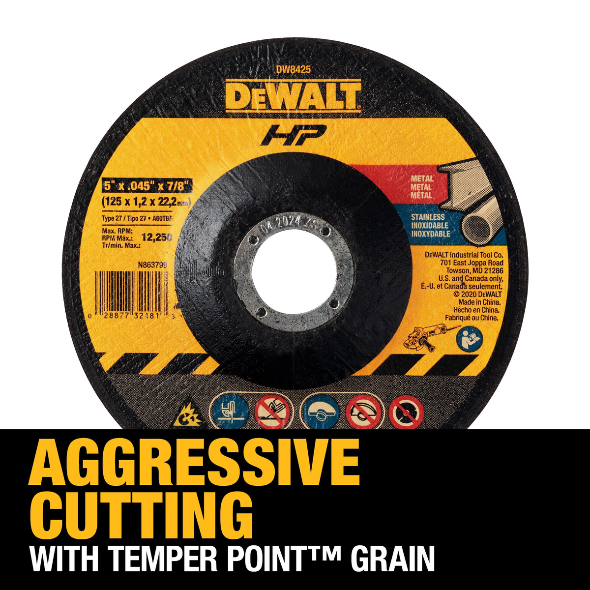 DEWALT 5" x 0.045" x 7/8" Arbor Metal Cutoff Wheel
