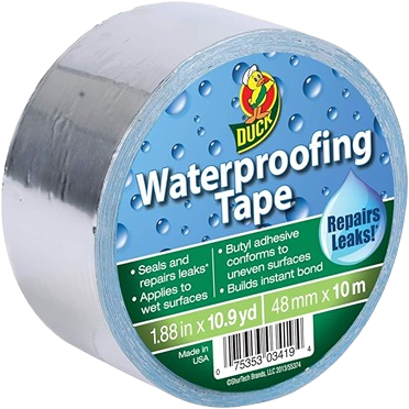 Silver waterproofing tape roll with strong adhesive for sealing leaks and home improvement repairs