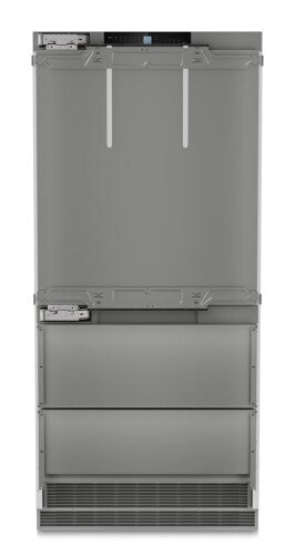 Built-in stainless steel refrigerator/freezer unit with integrated ventilation in kitchen appliances collection