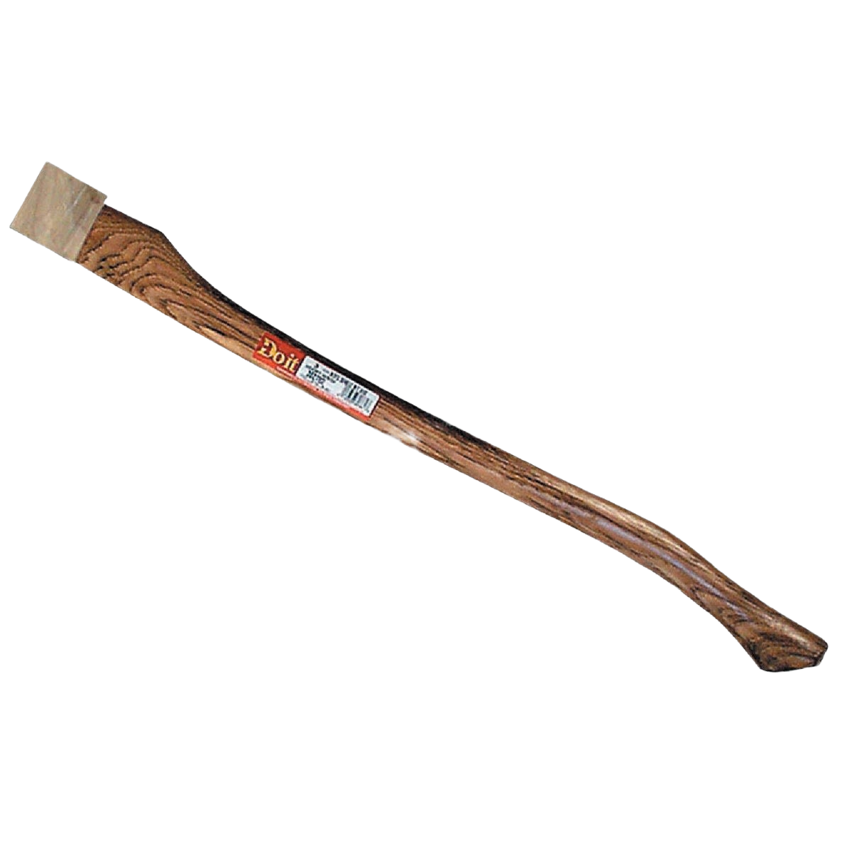 28-inch hickory single bit axe handle with visible wood grain and a product label for tools and home improvement use