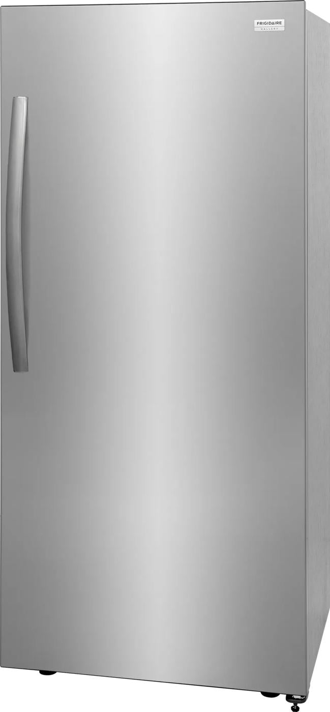 Sleek stainless steel single-door refrigerator with curved handle, designed for spacious storage, ideal for refrigerators, kitchenware, and appliances collections.