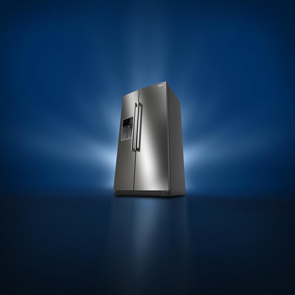 36-inch side-by-side stainless steel refrigerator with external water dispenser for kitchen appliances and home improvement