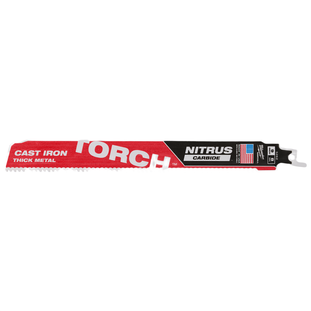 9-inch Milwaukee Torch NITRUS CARBIDE blade designed for cutting cast iron and thick metal in home improvement tasks