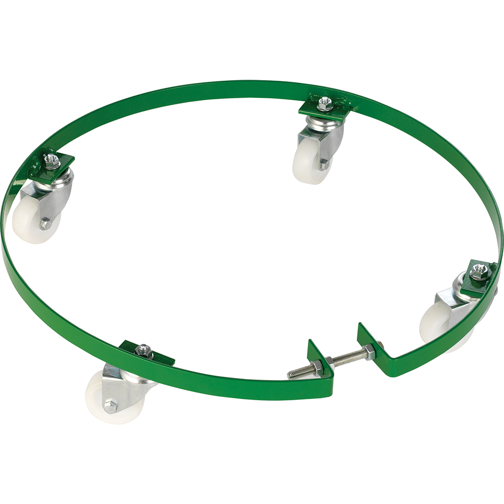Green metal ring with white castor wheels for industrial or home improvement use, compatible with CamVac extractors