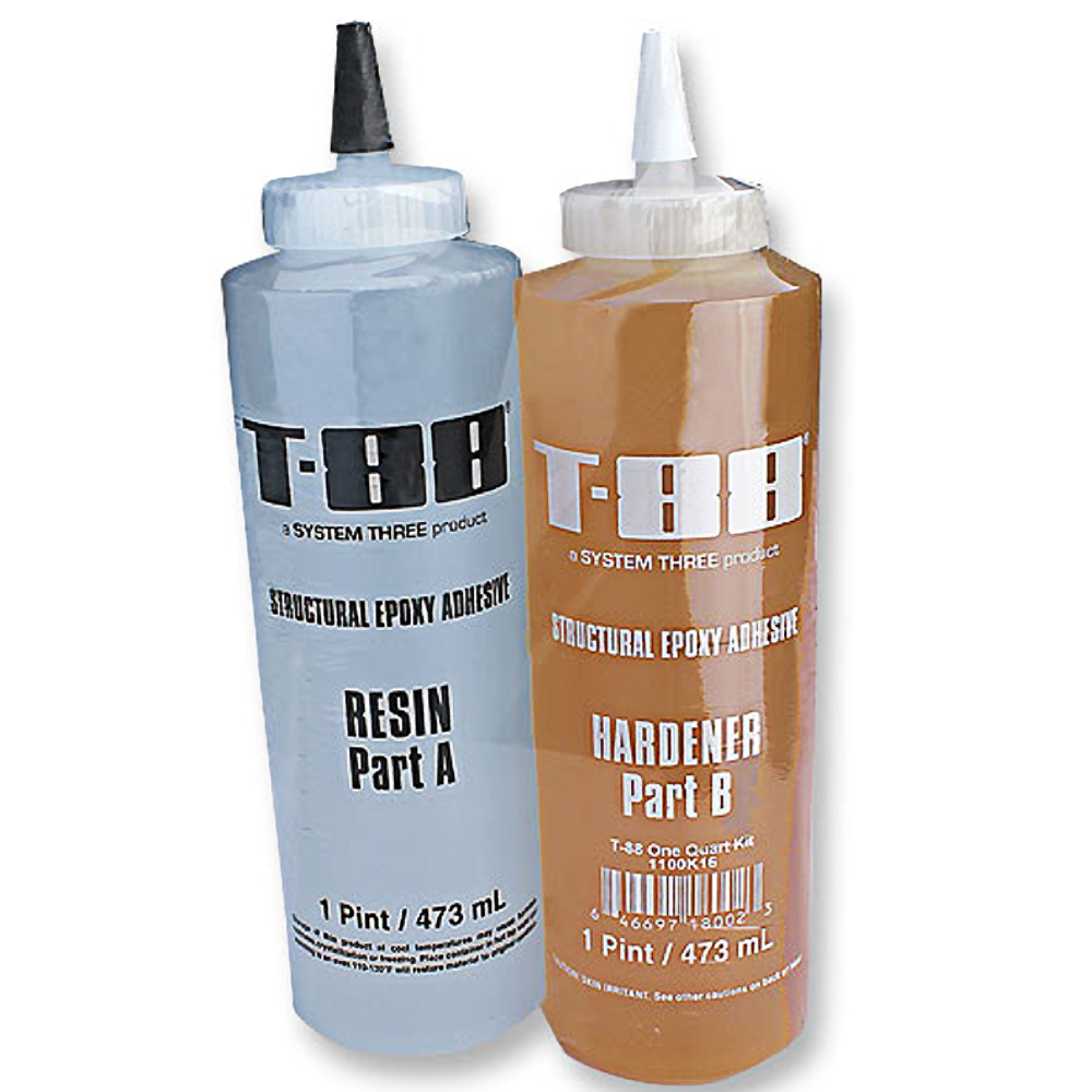 Two bottles of T-88 structural epoxy adhesive resin and hardener for home improvement and repair projects