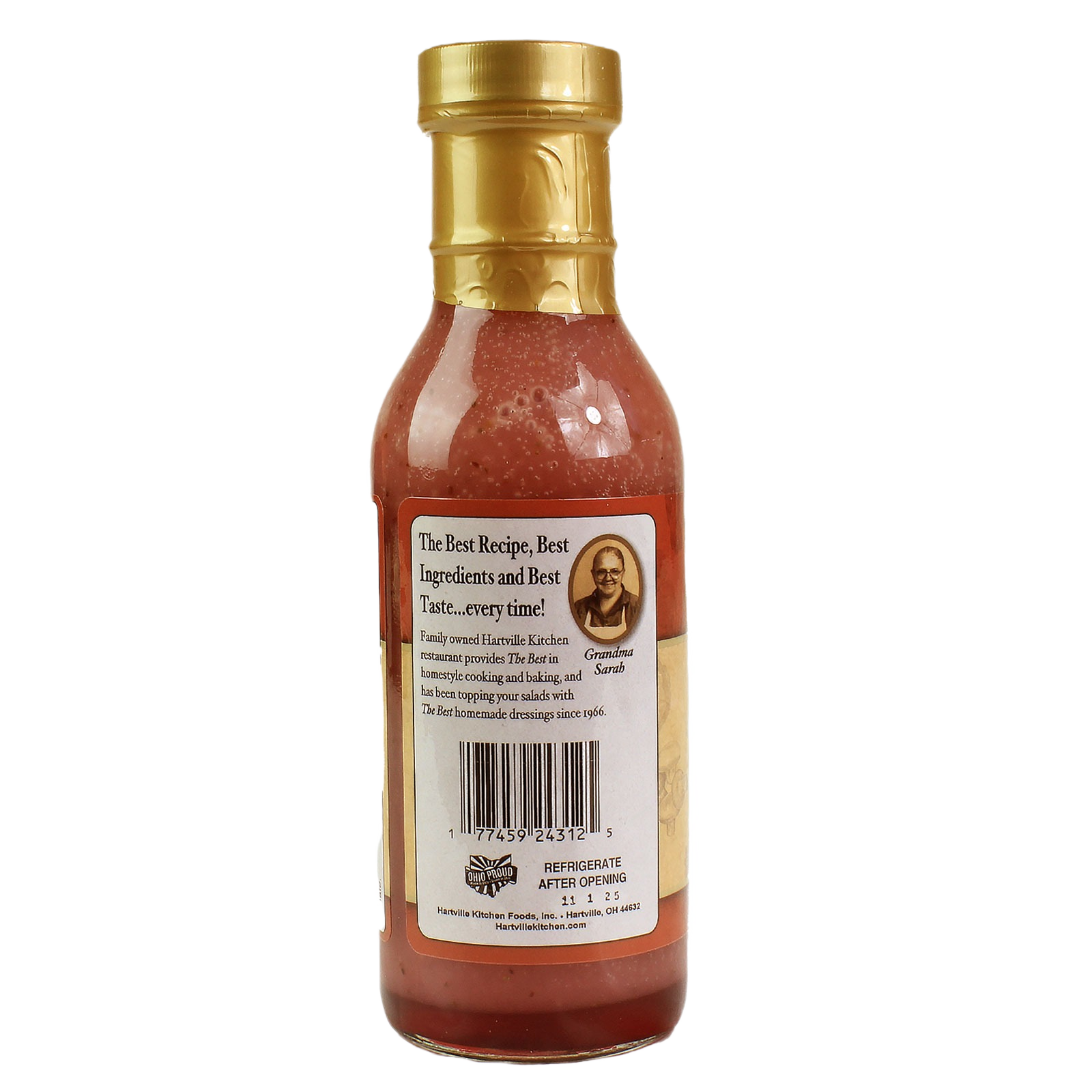 Bottle of Hartville Kitchen raspberry sweet and sour dressing with gold cap in Food & Beverage collection under $50