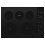Black 30-inch ceramic glass cooktop with five burners including two dual radiant elements in kitchen appliances collection