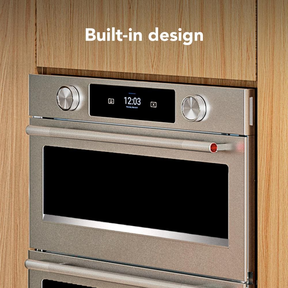 Built-in stainless steel 30-inch microwave oven with digital display and dual control knobs in modern kitchen setting
