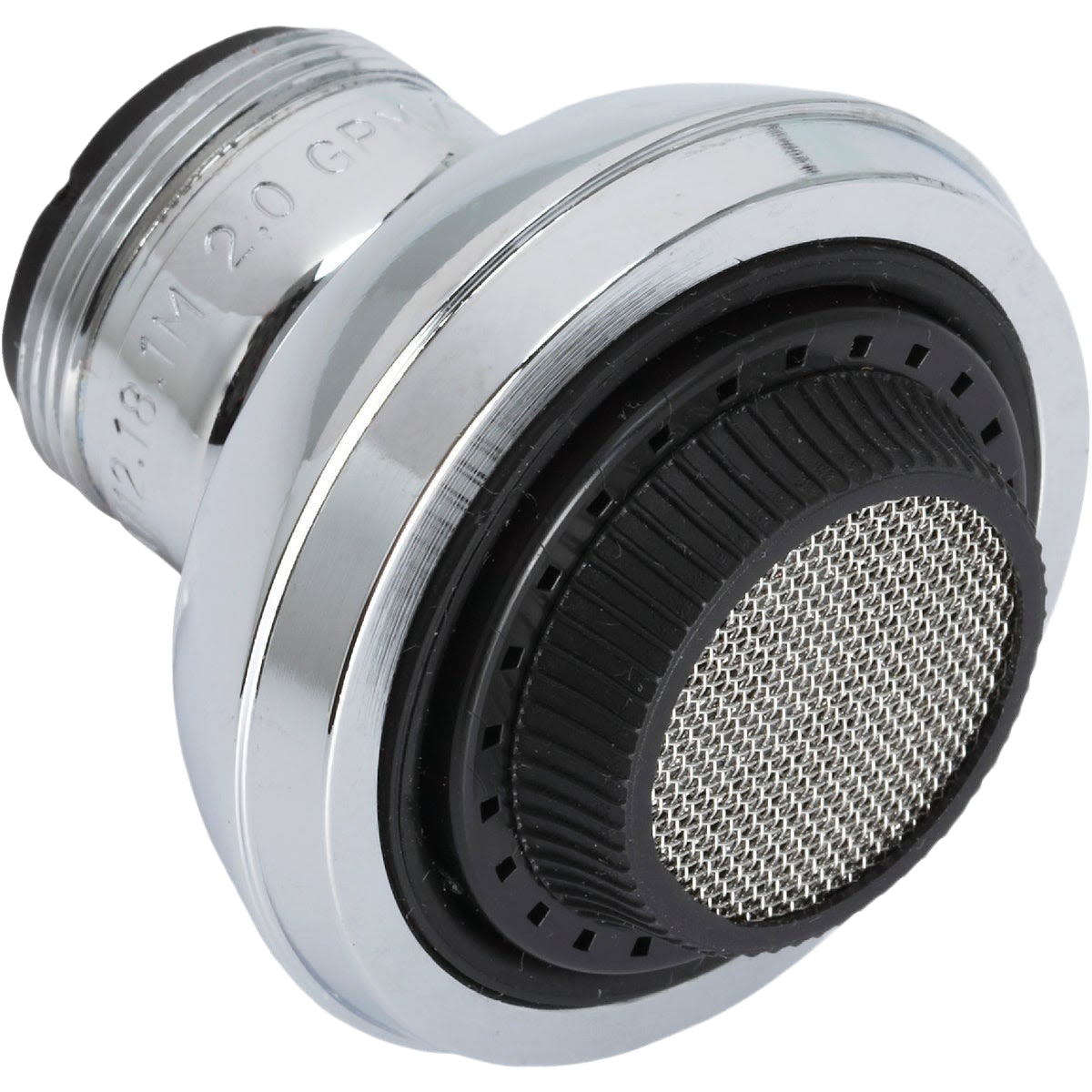 Chrome swivel faucet aerator with mesh screen and black rubber grip for plumbing repair and home improvement under $50