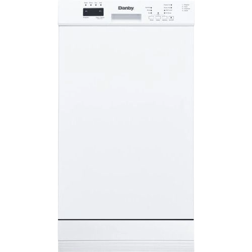 White built-in dishwasher with control panel, designed for compact kitchens in dishwashers and kitchenware collections.