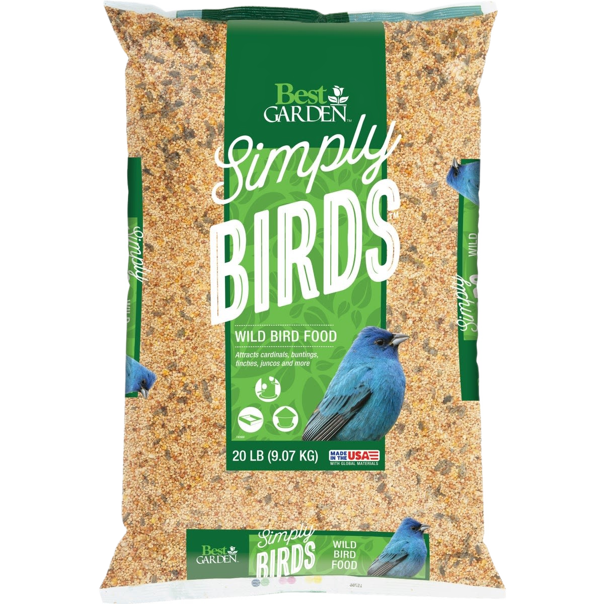 20 lb bag of wild bird food featuring a blue bird illustration, designed for bird feeding and home improvement tasks