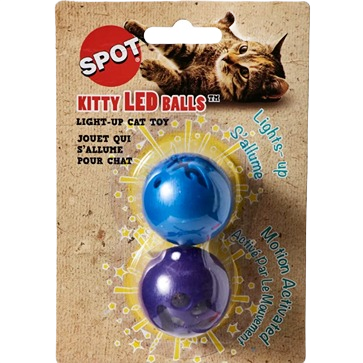 Two colorful LED balls for cats that light up and activate with motion, ideal for pet playtime.