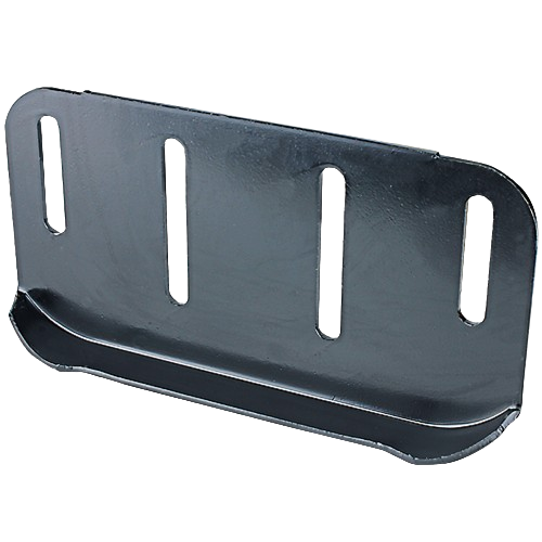 Black metal snowblower housing shoe with elongated mounting slots for equipment adjustment in home improvement tasks