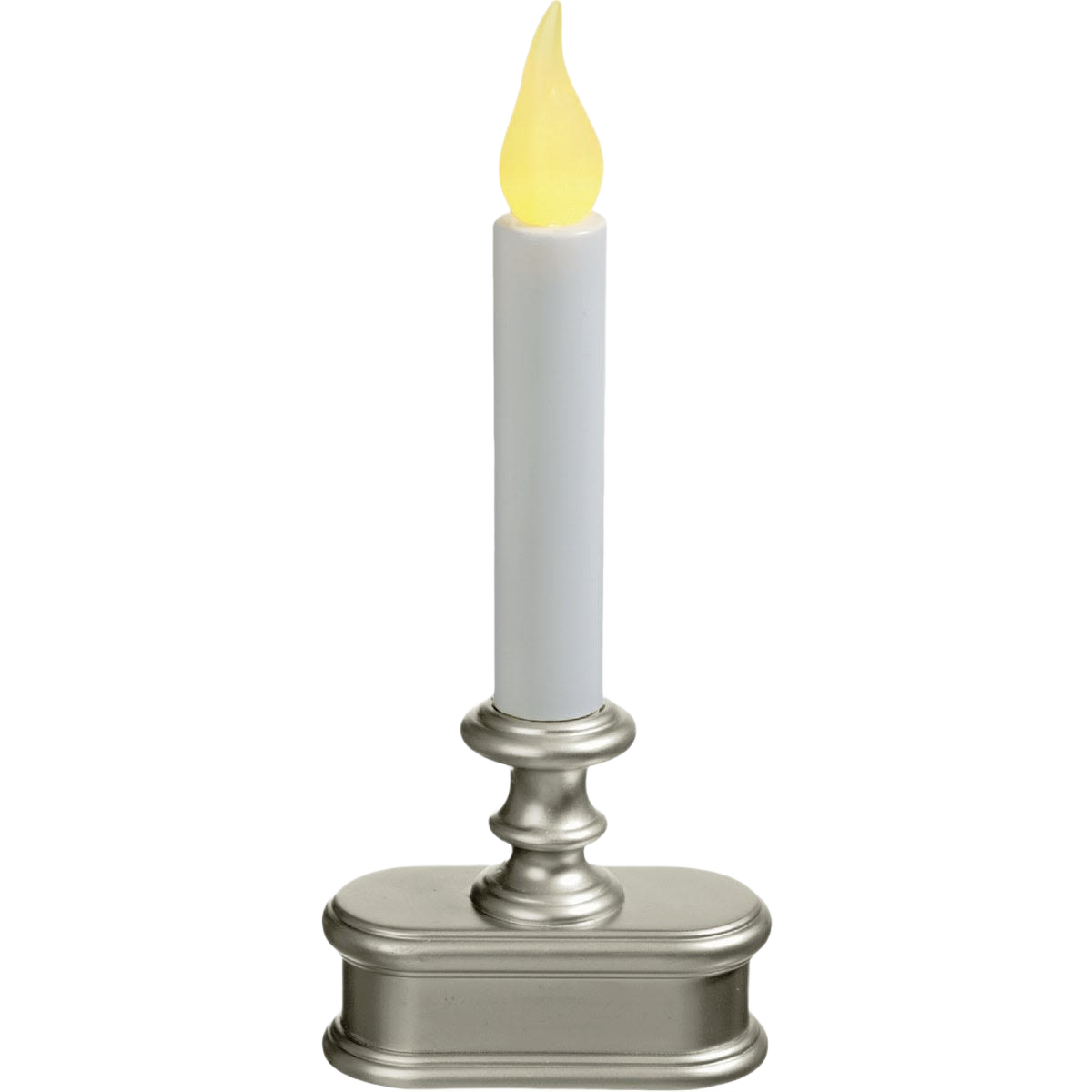 Battery-operated candle with realistic flickering flame and silver base for home accents and decor under $50 collection