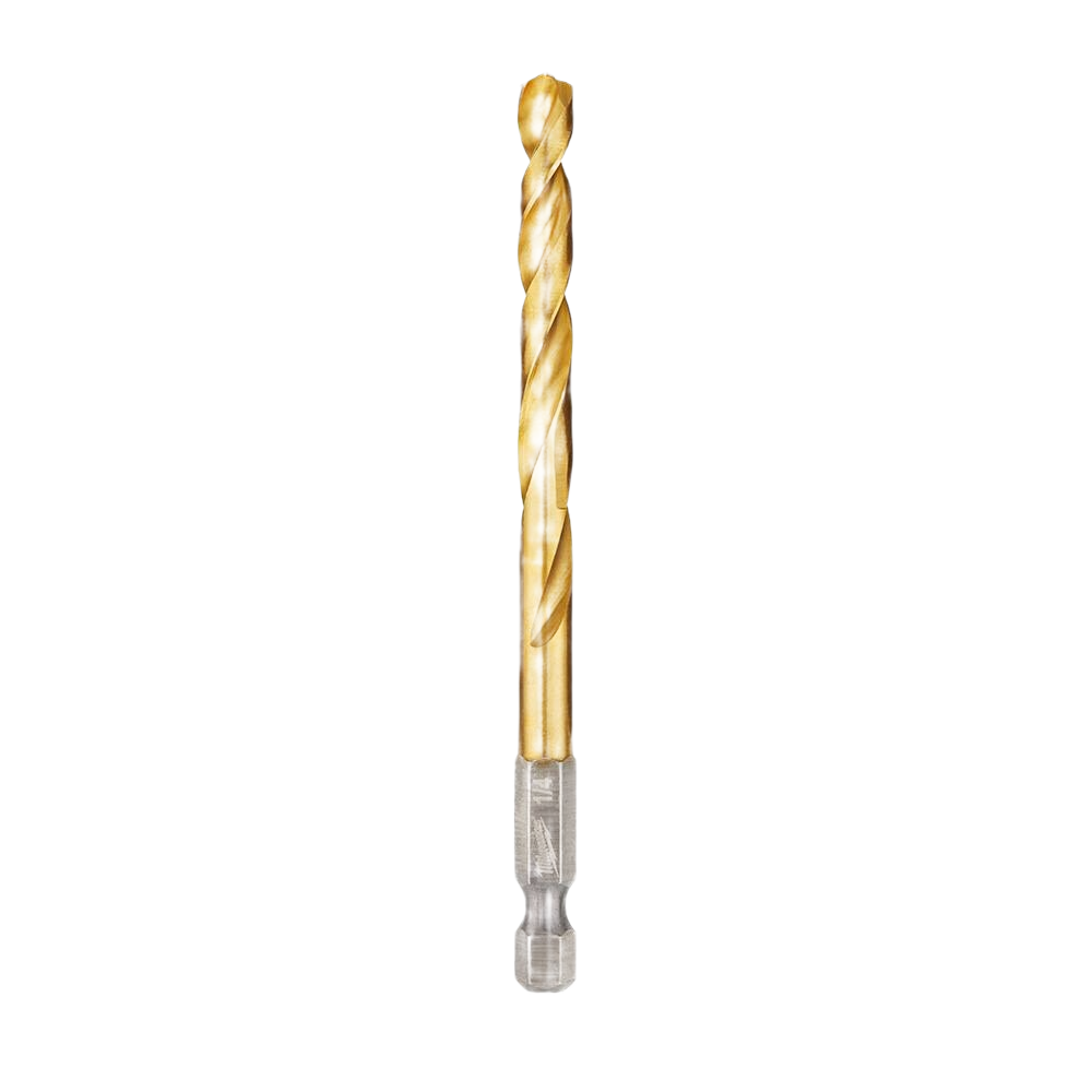 Titanium-coated 1/4 inch drill bit with quad edge tip for precise drilling in tool accessories and drill bits collections