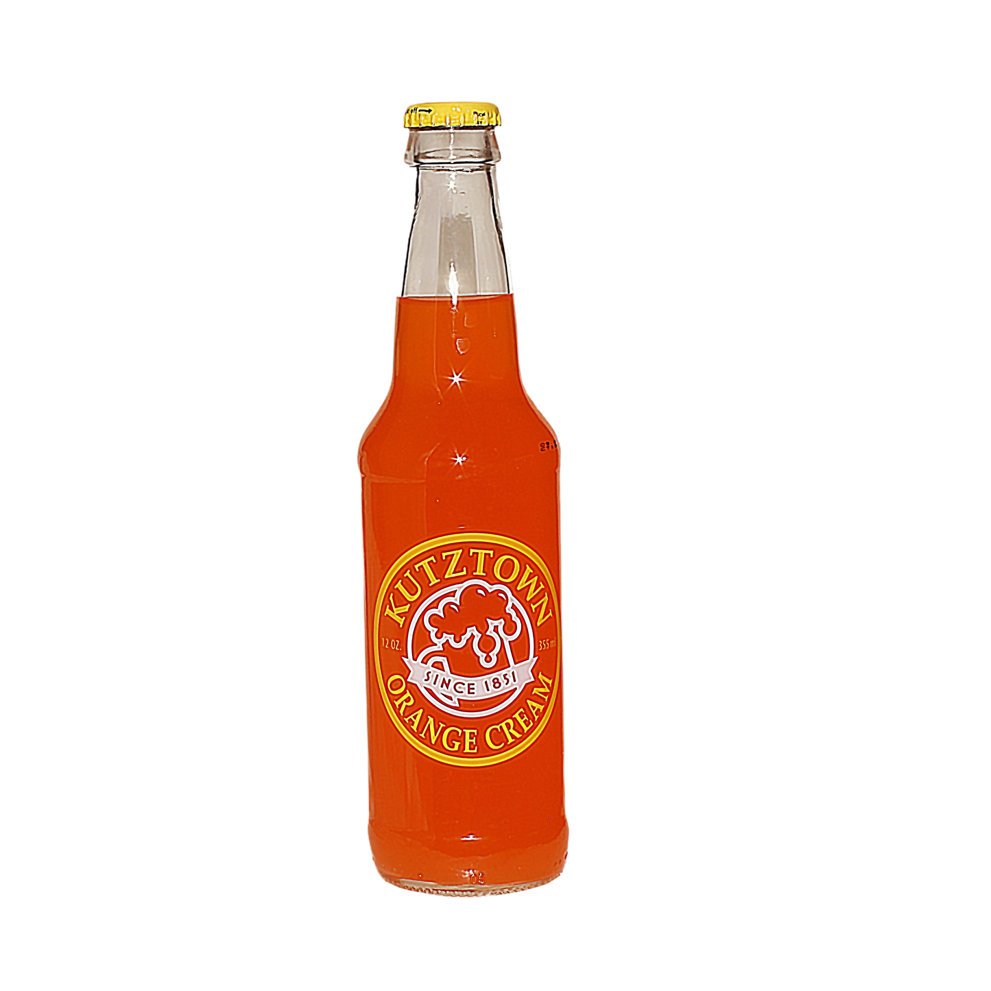 Glass bottle of Kutztown Orange Cream Soda with bright orange liquid in drinks and food & beverage collections under $50