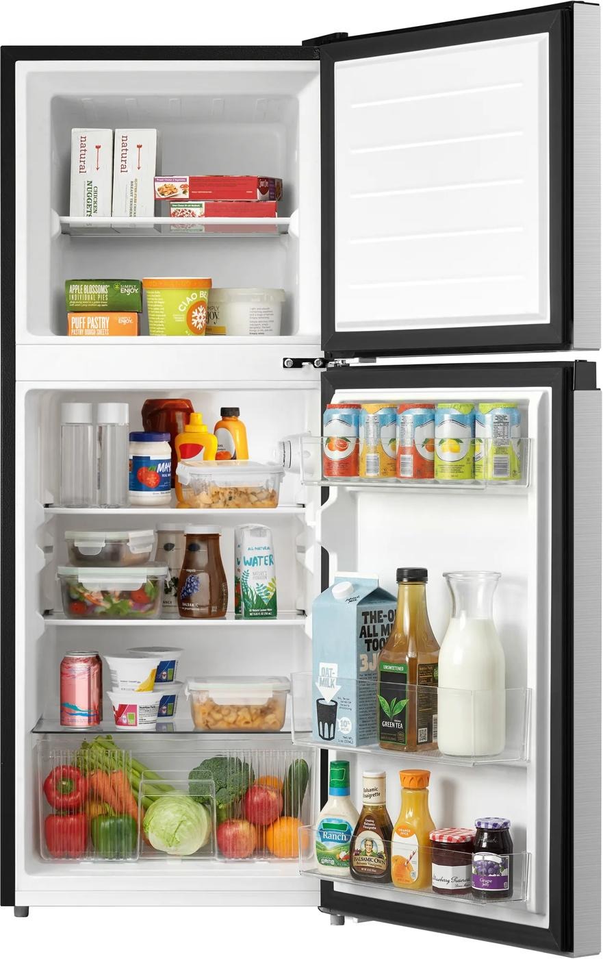 5 Cu. Ft. compact refrigerator with top freezer and clear door bins, featuring adjustable shelves, crisper drawer, and organized storage for beverages and snacks, ideal for Refrigerators, Mini Refrigerators, Kitchen & Kitchenware, All Products, and Appliances collections.