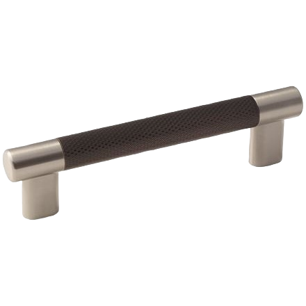 Cabinet pull with satin nickel ends and oil rubbed bronze textured grip for Hardware and Cabinet & Furniture Hardware collections