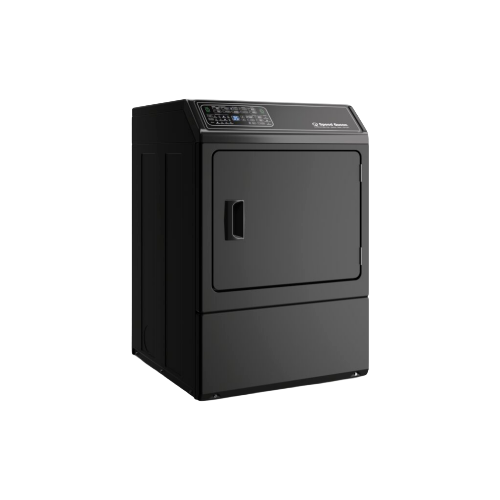 Black front load electric dryer with digital control panel and recessed door handle in dryers and appliances collection