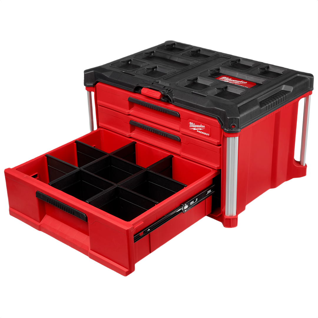 Milwaukee PACKOUT™ 3-Drawer Tool Box – Durable & Secure Storage